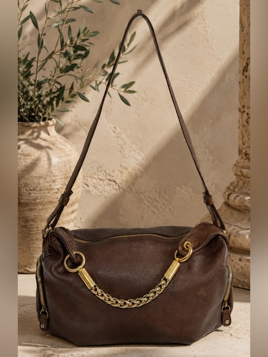 Furla Handbags - Furla Brown Pebbled Leather Hobo Shoulder Bag
